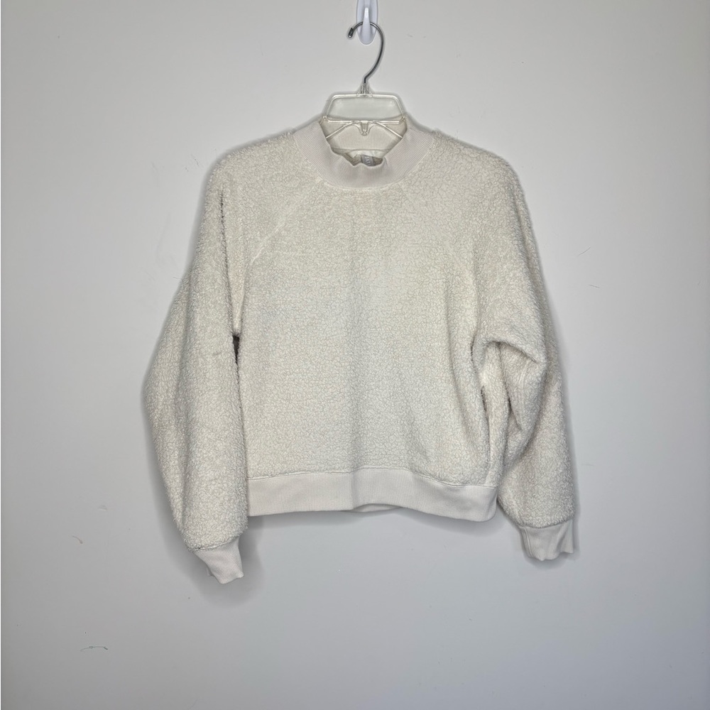 BN13 Athleta Teddy Sherpa Pullover Cream Crew Neck Sweater Ivory Small Cozy core